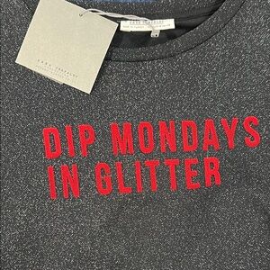 Zara Black Glitter Tee with Red Slogan